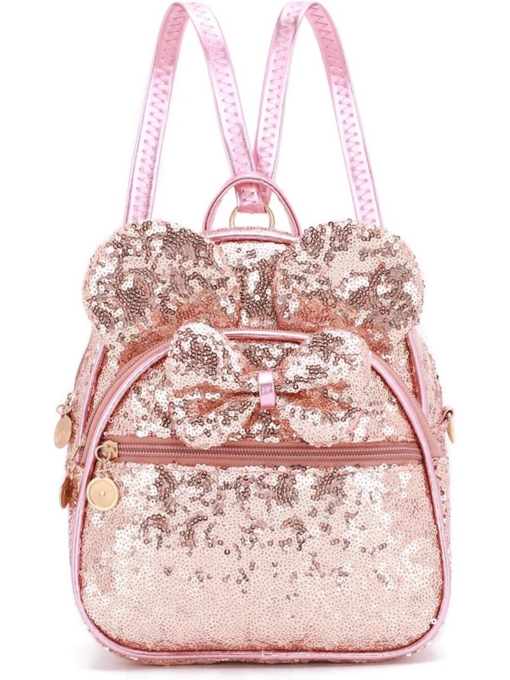 Women Girls Fluorescent Pink Mini Backpack Cute Bowknot Convertible Shoulder Bag